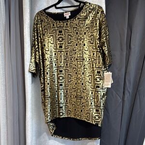 LuLaRoe Gold and Black Sequin Graphic Blouse